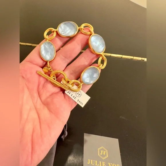 Julie Vos NWT authentic luxury minimalist Iridescent Chalcedony Blue Bracelet - Picture 15 of 17